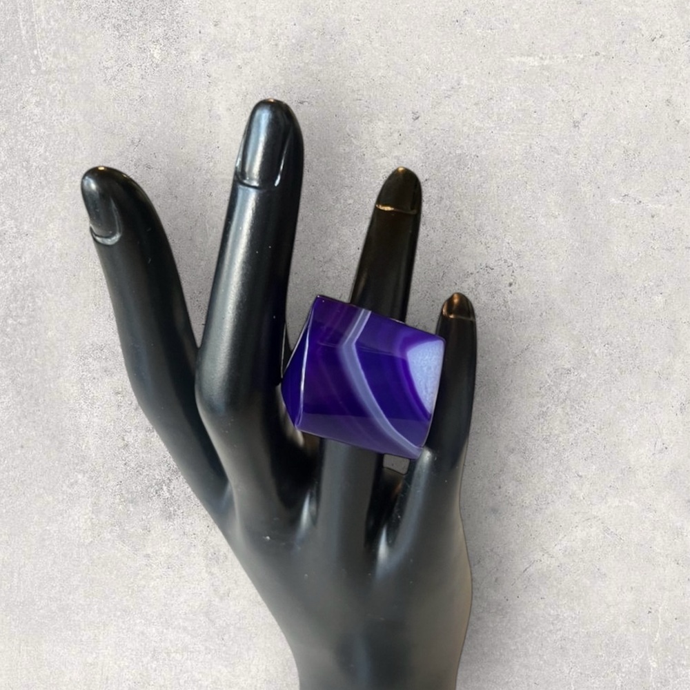 Polished Agate Striped Purple Ring Square - Picture 5 of 11